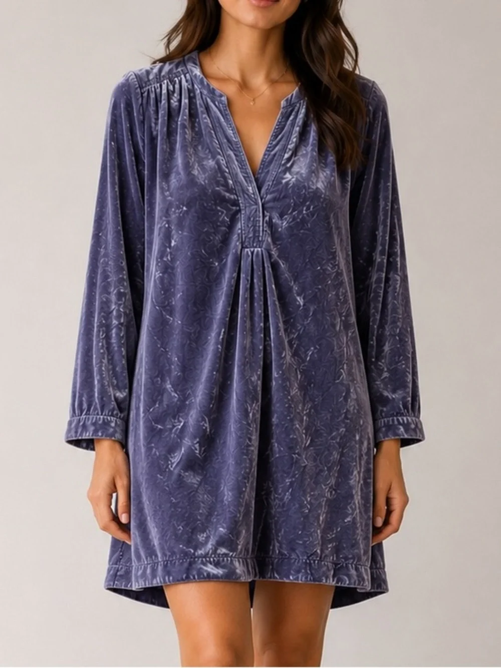 Anthropologie Melody Velvet Tunic Dusty Blue Oversized Boho Mini Dress